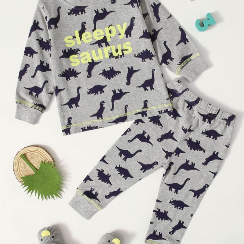 Baby Casual Tegneserie Dinosaur Trykt Sweatshirt Bukser Sett