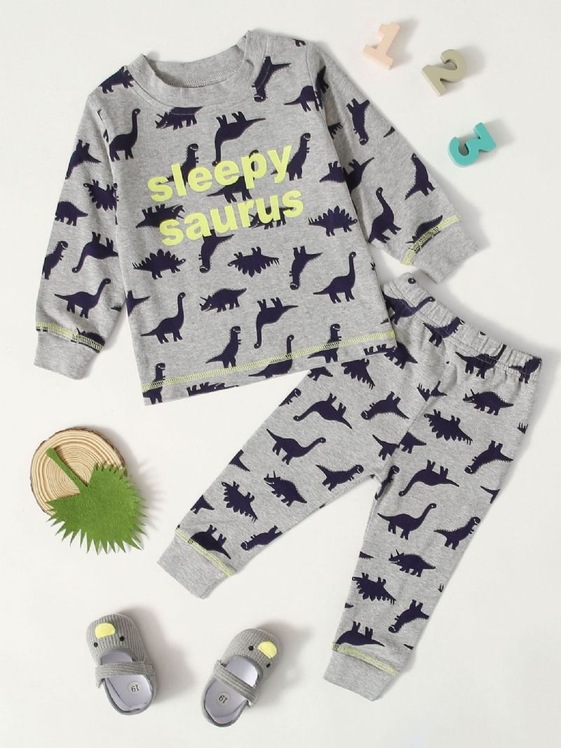 Baby Casual Tegneserie Dinosaur Trykt Sweatshirt Bukser Sett