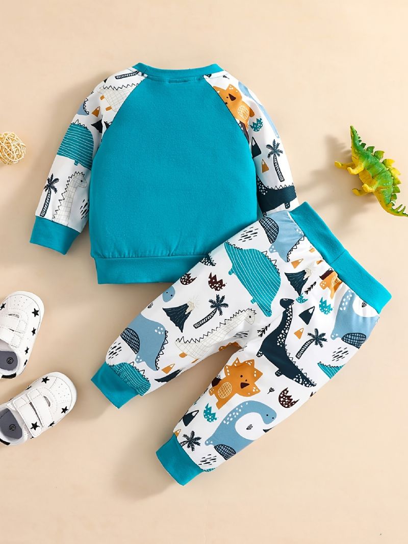 Baby Gutter Animal Tegneserie Print Langermet Rundhals Sweatshirt & Buksesett