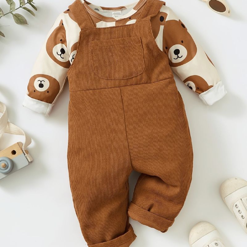 Baby Gutter Bear Print Langermet & Overall Set For Fall Winter Ny