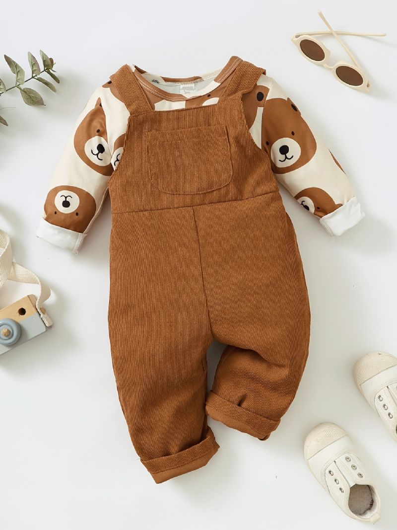 Baby Gutter Bear Print Langermet & Overall Set For Fall Winter Ny