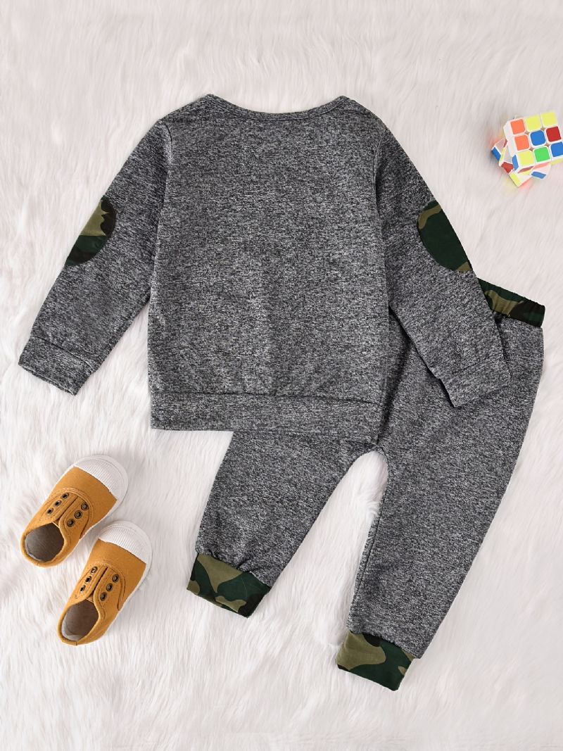 Baby Gutter Camouflage Patchwork Pullover Crew Neck Langermet Sweatshirt Og Buksesett Småbarnsklær