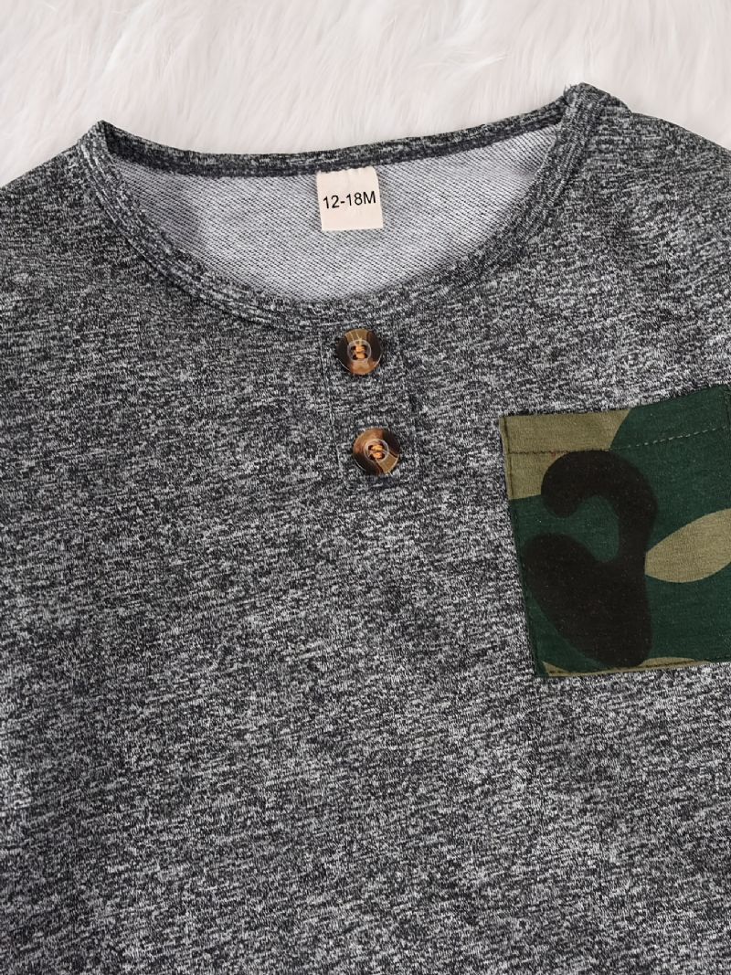 Baby Gutter Camouflage Patchwork Pullover Crew Neck Langermet Sweatshirt Og Buksesett Småbarnsklær