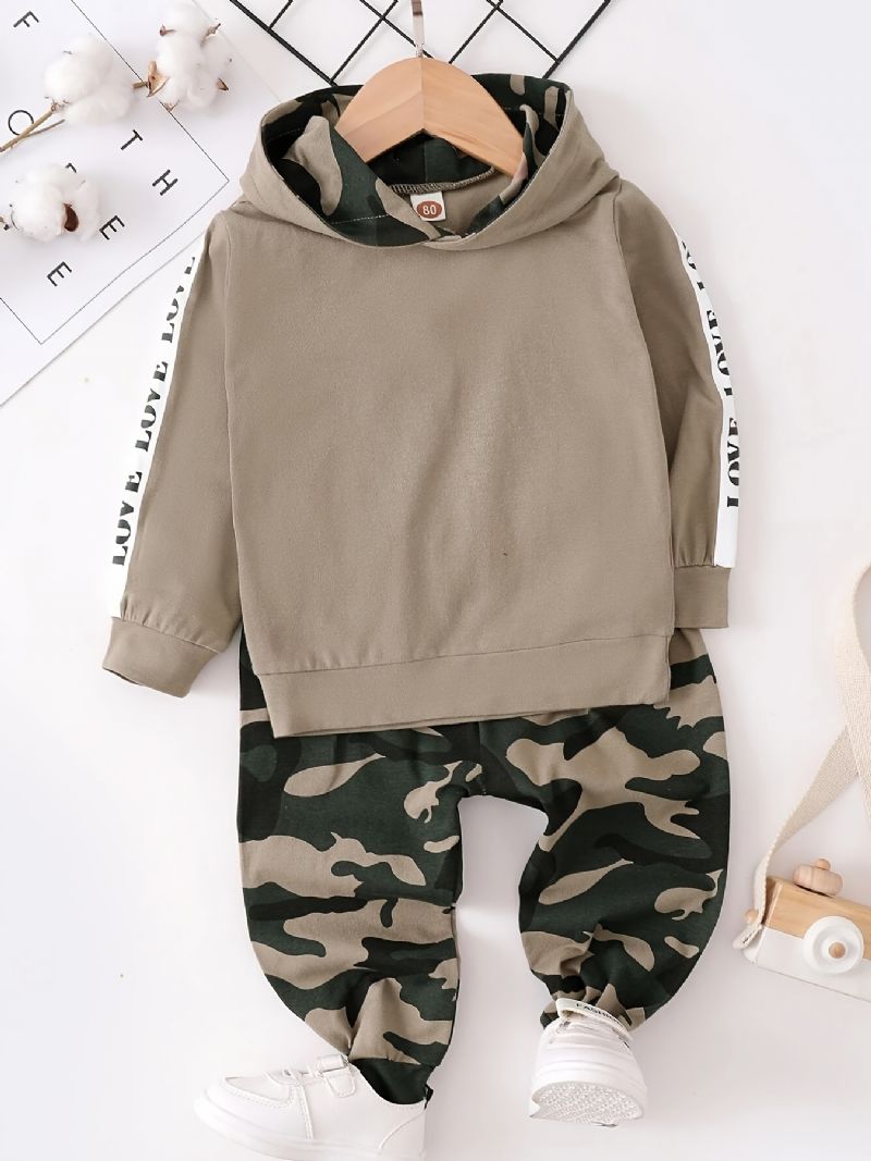 Baby Gutter Casual Active Sett Med Camouflage Love Print Hettegenser Og Bukser