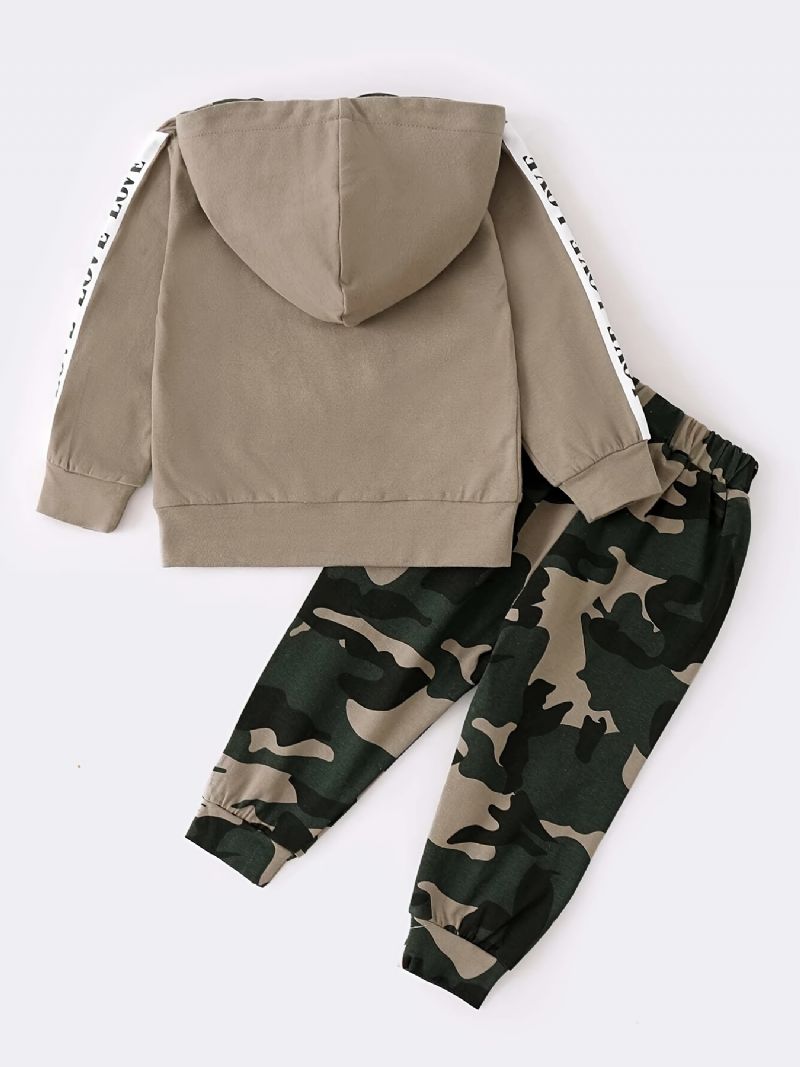 Baby Gutter Casual Active Sett Med Camouflage Love Print Hettegenser Og Bukser