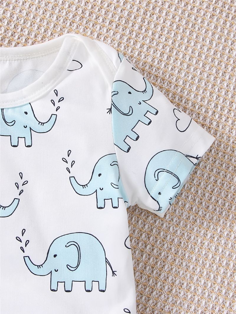 Baby Gutter Casual Cartoon Elephant Print Romper & Solid Bib Buksesett