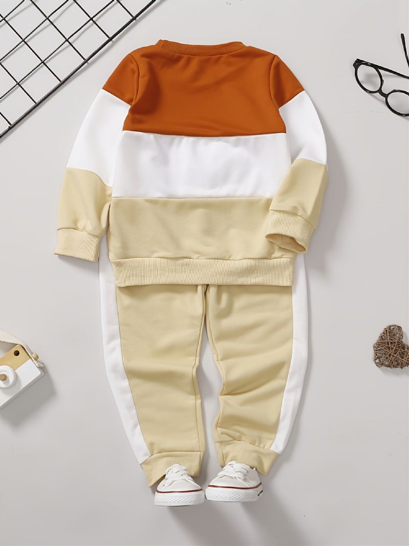 Baby Gutter Casual Colorblock Letter Rund Hals Sweatshirt Buksesett Barneklær