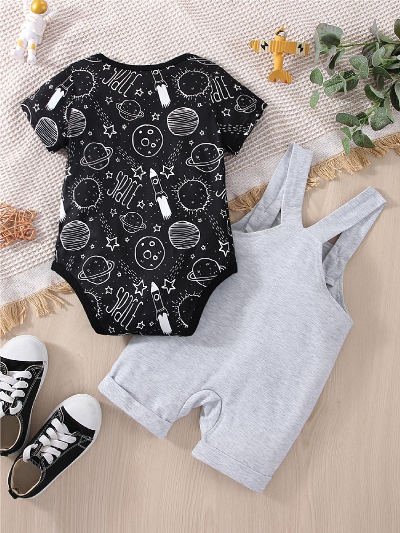 Baby Gutter Casual Planet Space Print Romper & Solid Bib Shorts Set