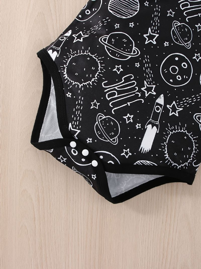 Baby Gutter Casual Planet Space Print Romper & Solid Bib Shorts Set