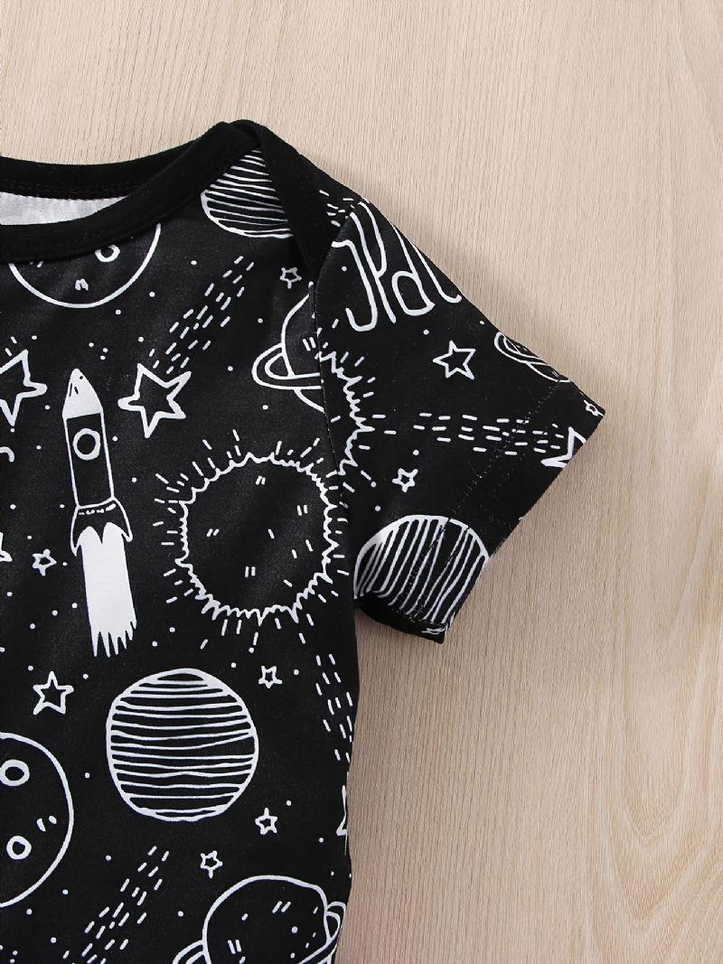 Baby Gutter Casual Planet Space Print Romper & Solid Bib Shorts Set