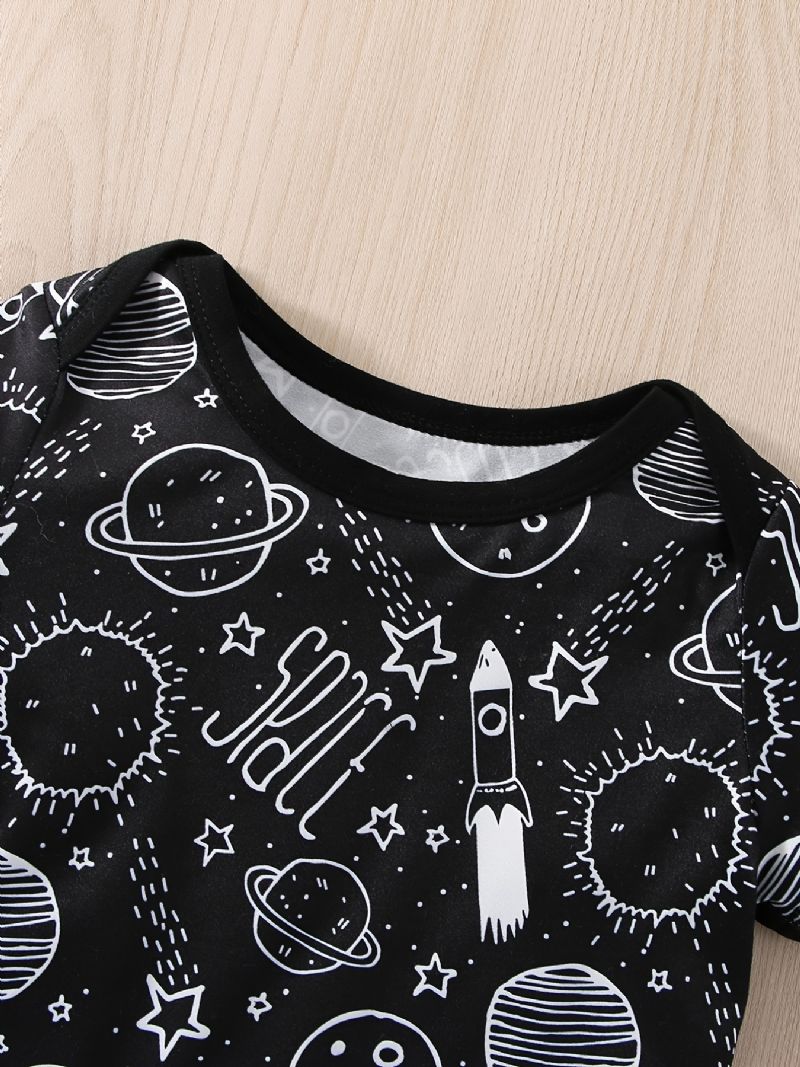 Baby Gutter Casual Planet Space Print Romper & Solid Bib Shorts Set