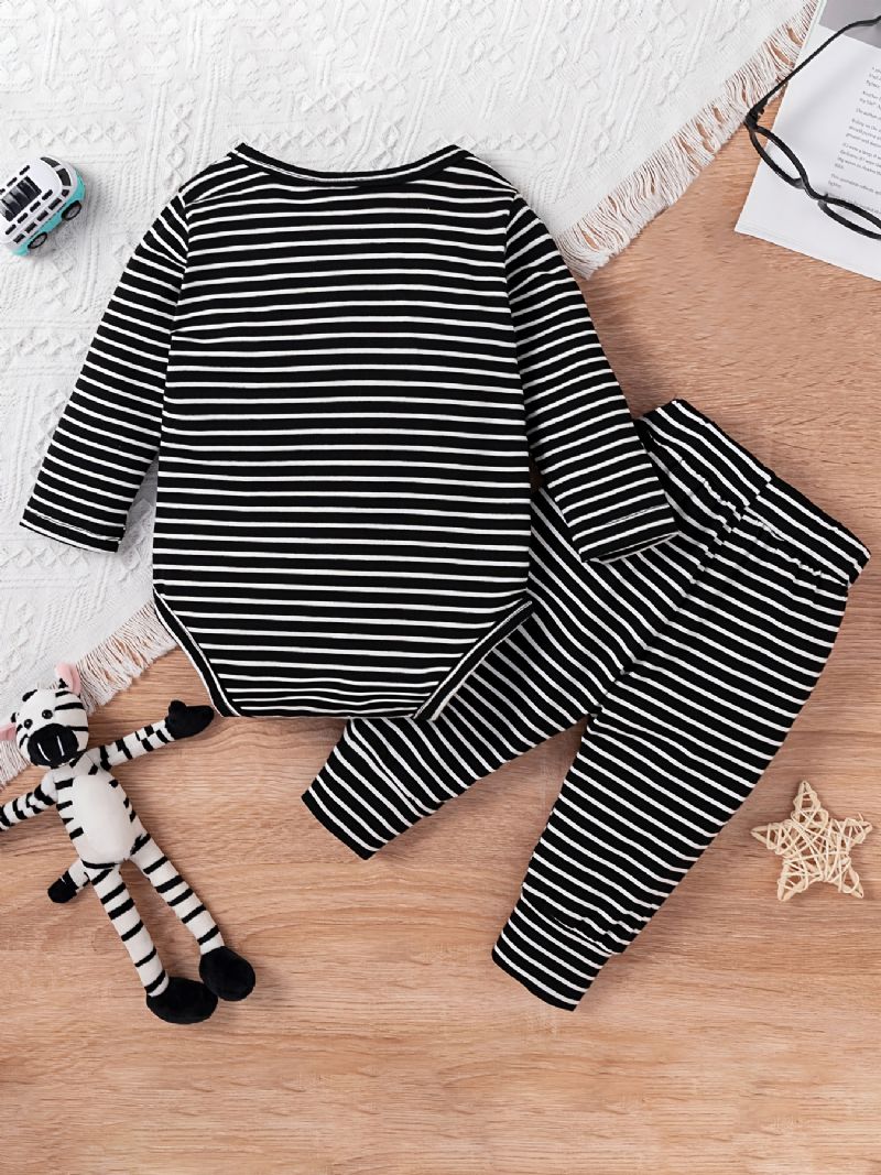 Baby Gutter Casual Strippet Romper & Bukser Med Røde Lommer Sett