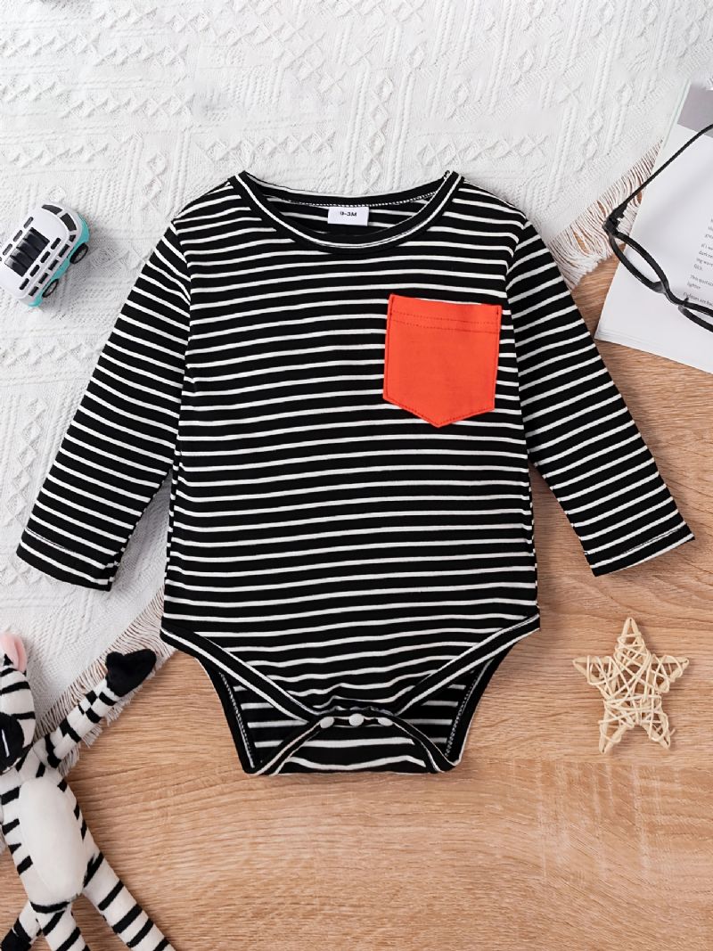 Baby Gutter Casual Strippet Romper & Bukser Med Røde Lommer Sett