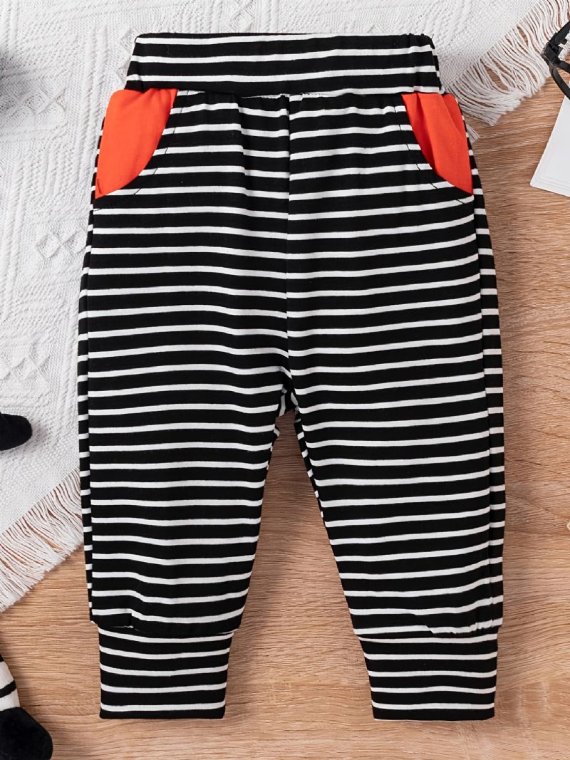 Baby Gutter Casual Strippet Romper & Bukser Med Røde Lommer Sett