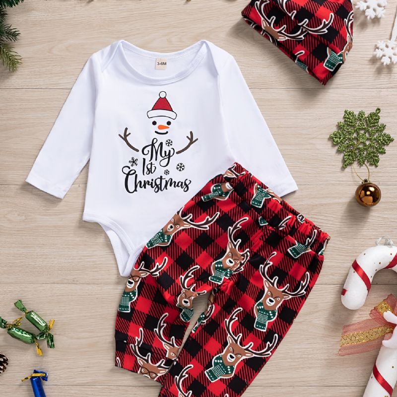 Baby Gutter Christmas Print Onesie Romper Rutete Buksesett