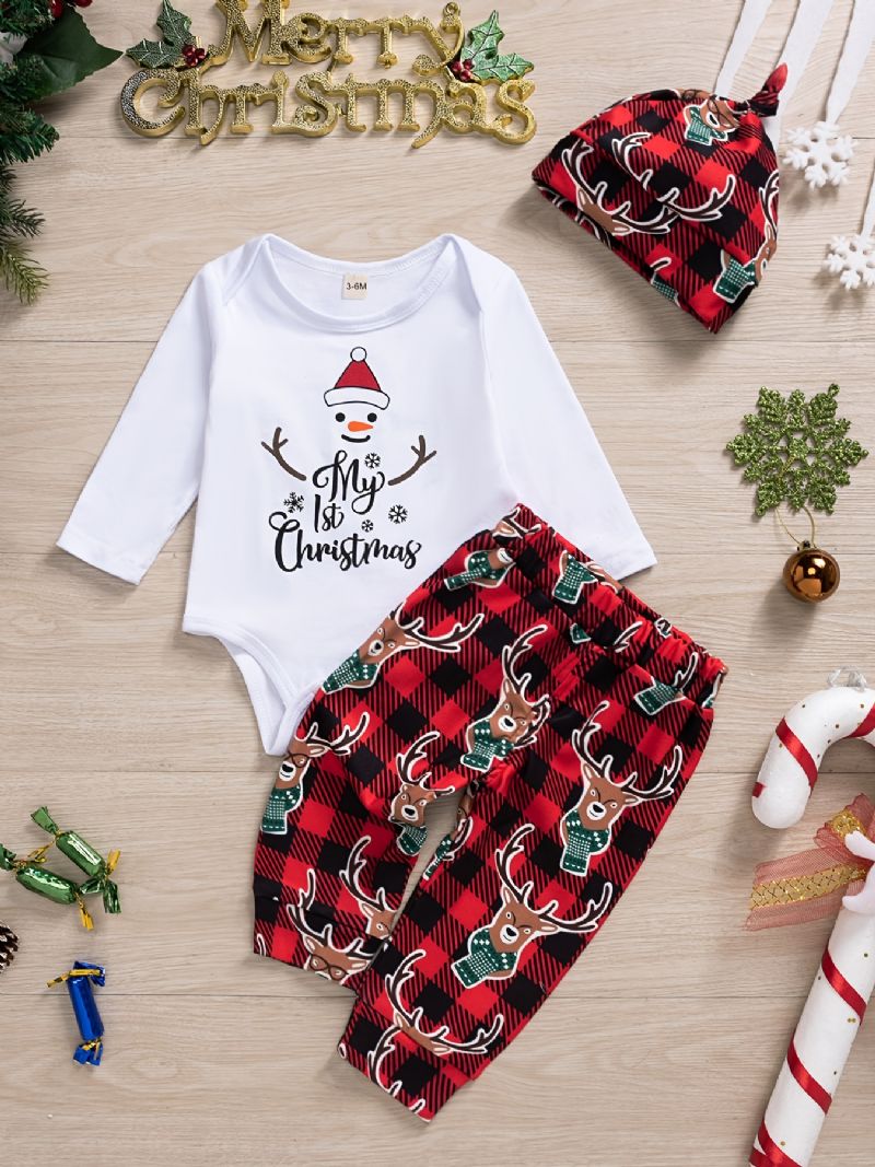 Baby Gutter Christmas Print Onesie Romper Rutete Buksesett