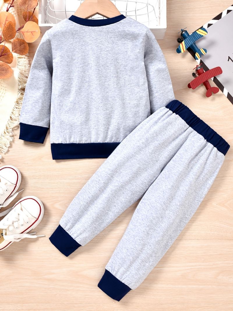 Baby Gutter Color Block Pullover Rund Neck Langermet Sweatshirt Og Buksesett Barneklær