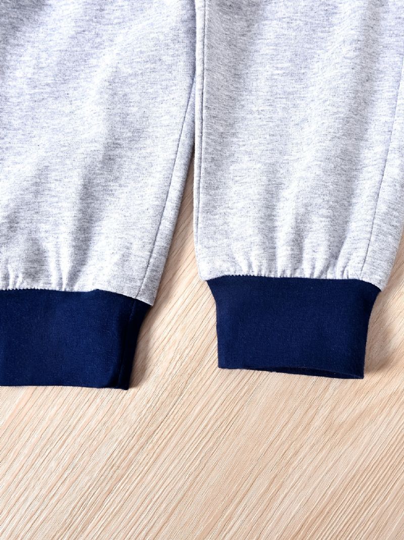 Baby Gutter Color Block Pullover Rund Neck Langermet Sweatshirt Og Buksesett Barneklær