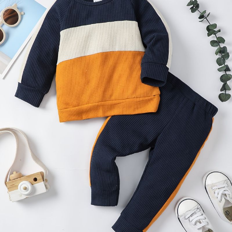 Baby Gutter Colorblock Sweatshirt + Matchende Joggebuksesett Babyklær For Vinteren