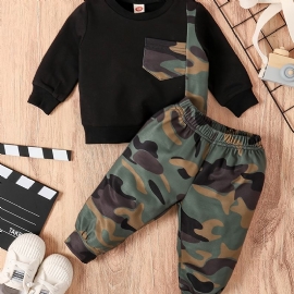 Baby Gutter Crew Neck Camouflage Langermet Patchwork-sett