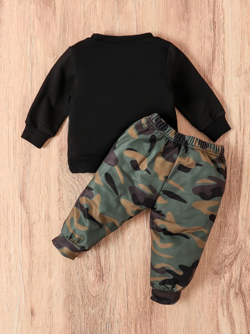 Baby Gutter Crew Neck Camouflage Langermet Patchwork-sett