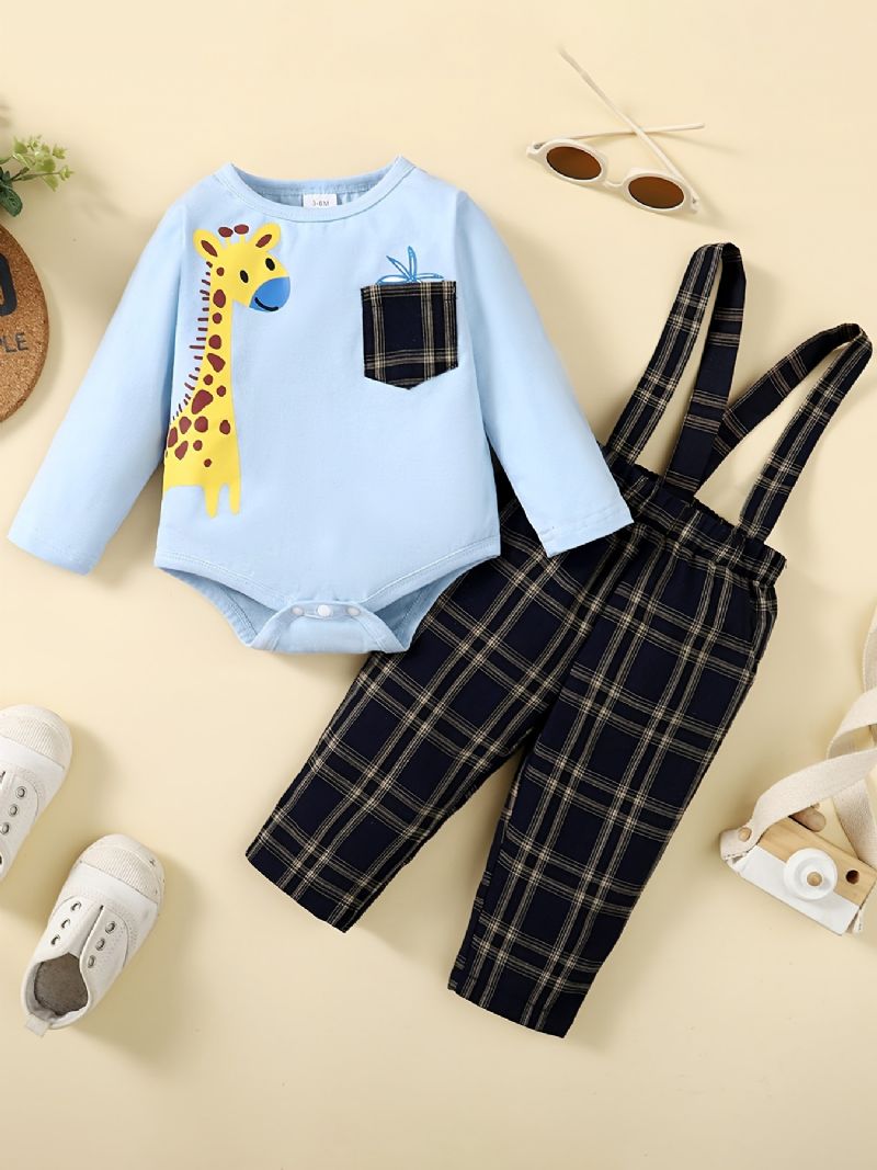 Baby Gutter Deer Print Bodysuit Onesie & Ruttet Suspender Pants Set