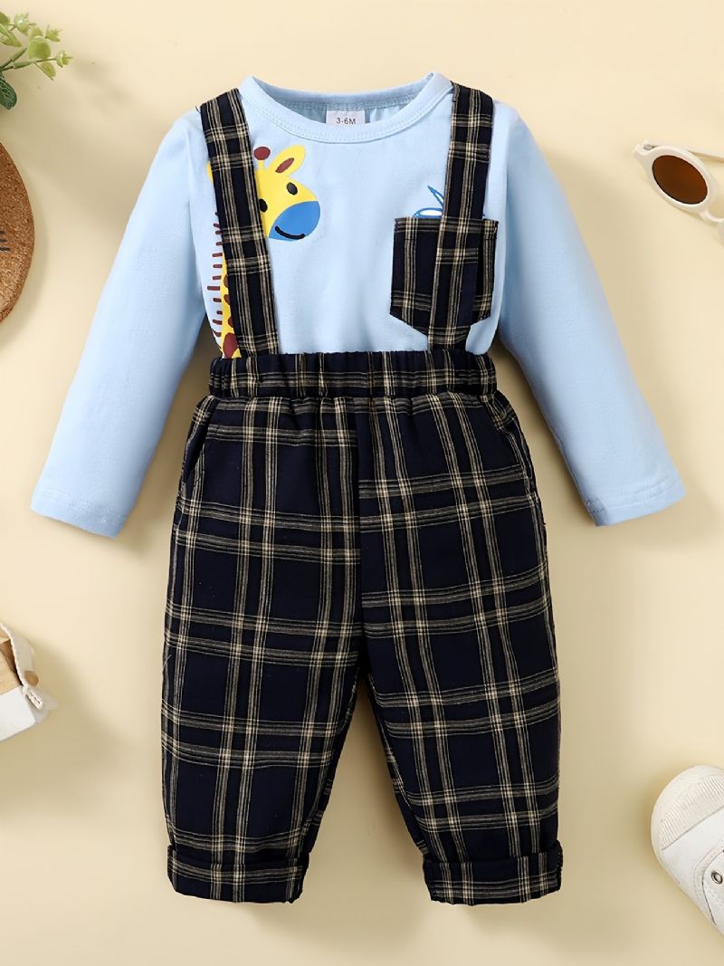 Baby Gutter Deer Print Bodysuit Onesie & Ruttet Suspender Pants Set