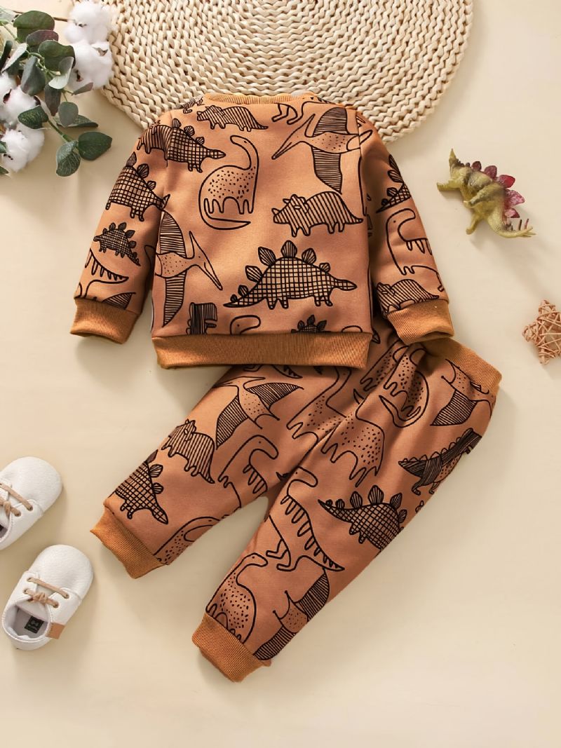 Baby Gutter Dinosaur Print Sweatshirt + Matchende Joggebuksesett Babyklær