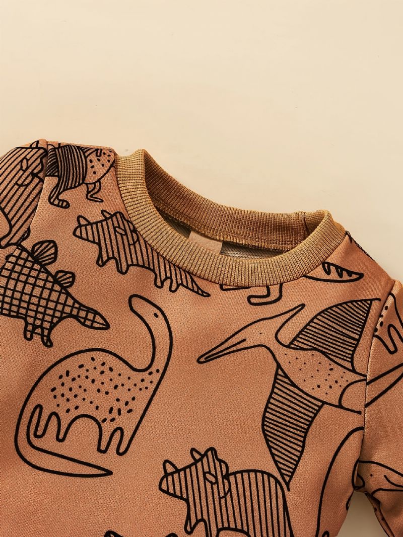 Baby Gutter Dinosaur Print Sweatshirt + Matchende Joggebuksesett Babyklær