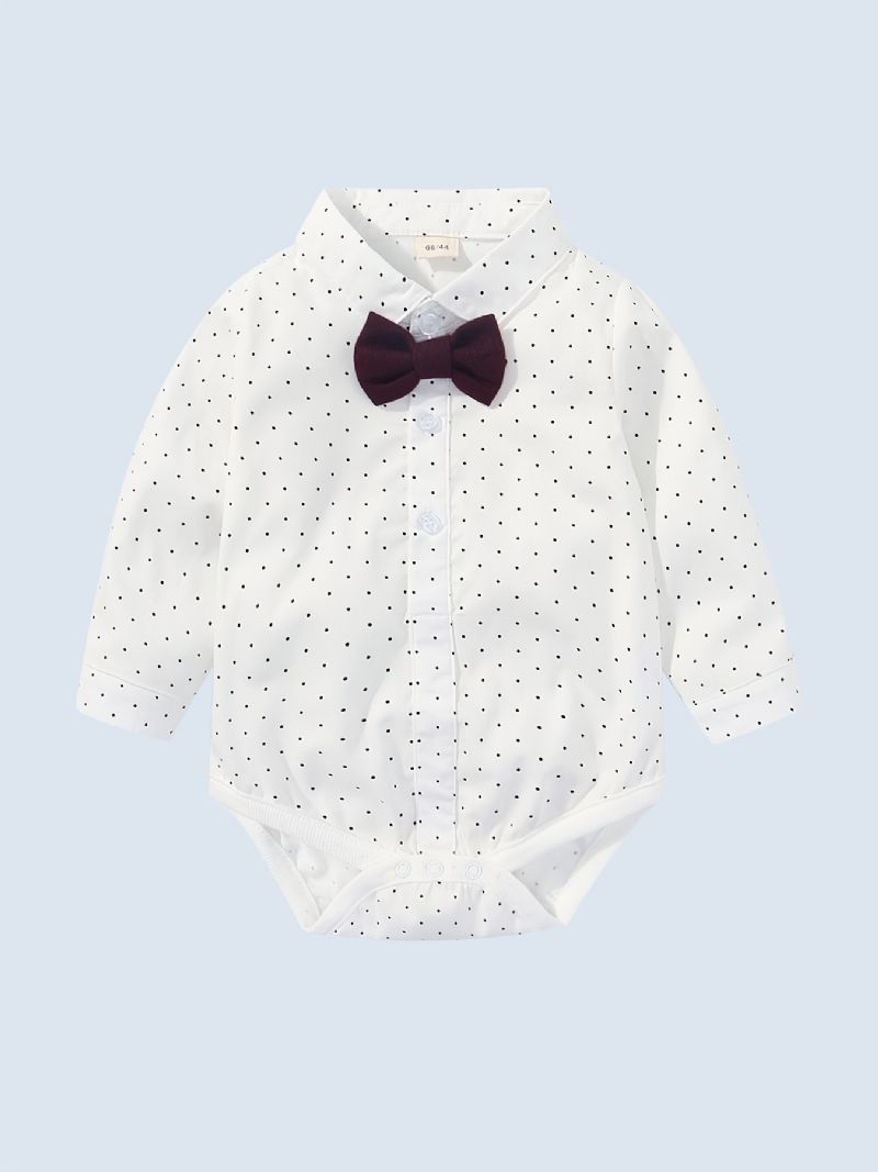 Baby Gutter Formelle Gentleman-antrekk Langermet Polka Dot Romper + Solid Vest + Matchende Buksesett Babyklær Til Jul