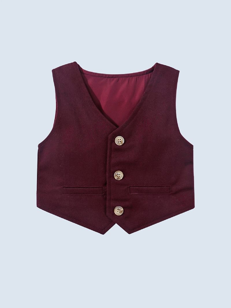 Baby Gutter Formelle Gentleman-antrekk Langermet Polka Dot Romper + Solid Vest + Matchende Buksesett Babyklær Til Jul