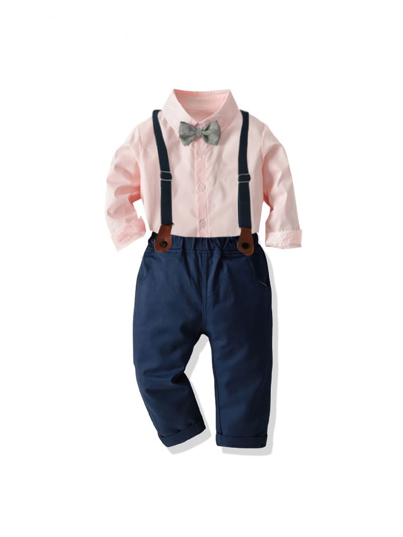 Baby Gutter Gentleman Antrekk Formell Dress Langermet Stripete Rutete Skjorte Bærebukser Sløyfe Overalls Klær Sett