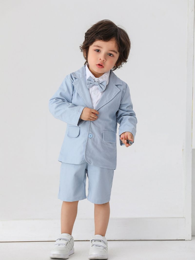 Baby Gutter Gentleman Outfit Formell Dress Langermet Skjorte Og Kort Med Sløyfesett