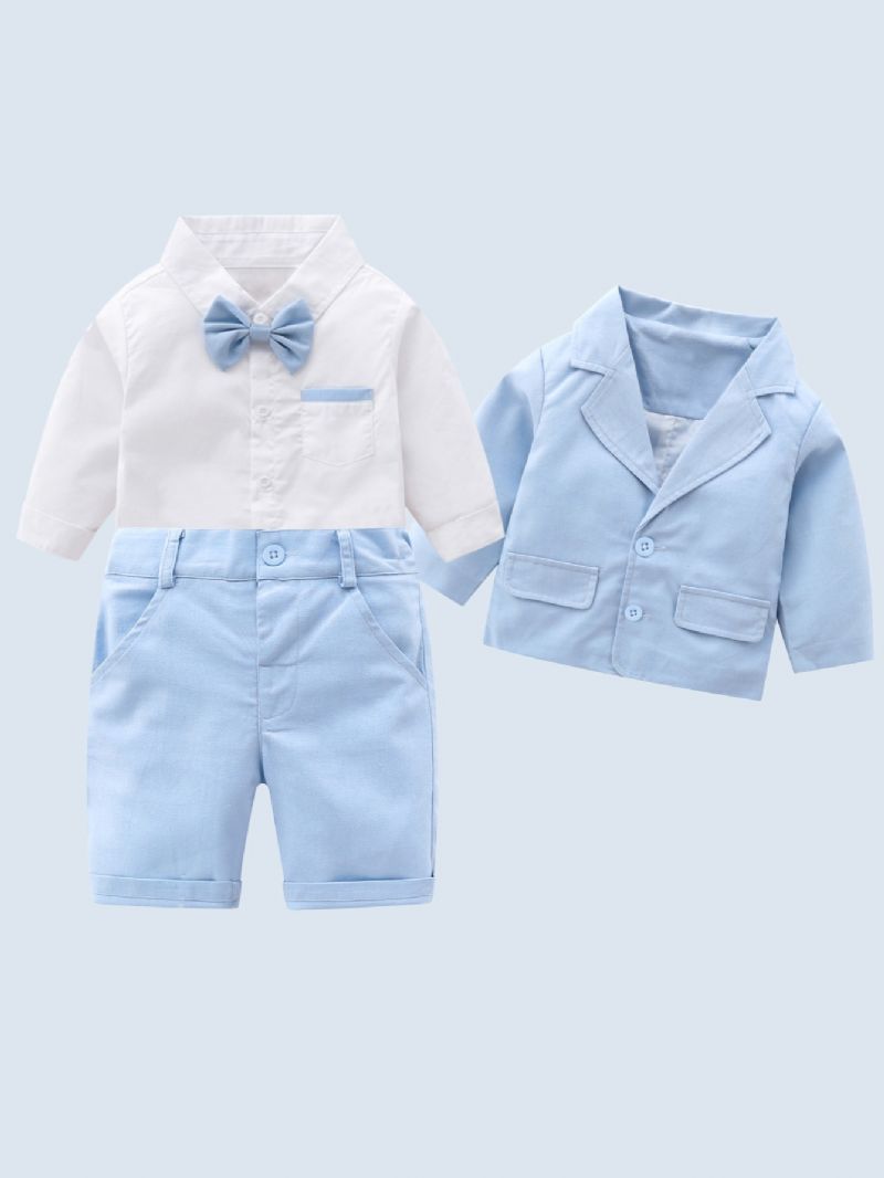 Baby Gutter Gentleman Outfit Formell Dress Langermet Skjorte Og Kort Med Sløyfesett