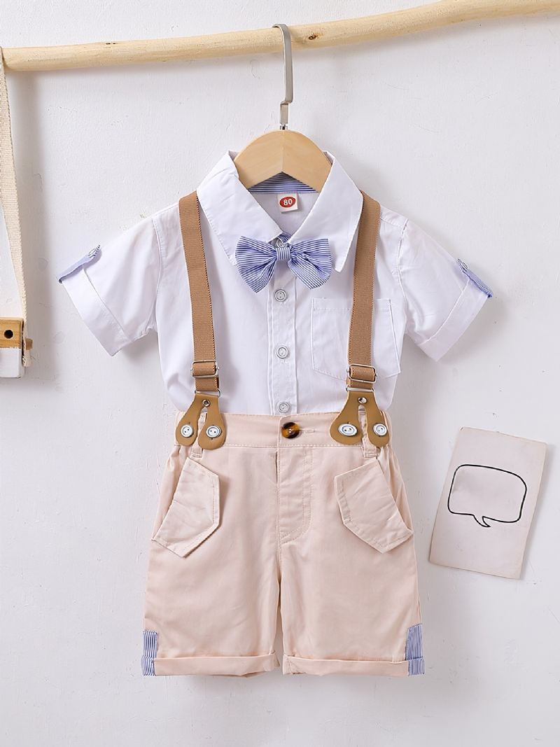 Baby Gutter Gentleman Outfit Kortermet Bowtie Skjorte Og Suspender Shorts Sett Barneklær