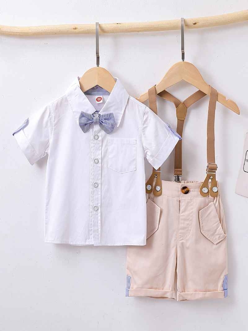 Baby Gutter Gentleman Outfit Kortermet Bowtie Skjorte Og Suspender Shorts Sett Barneklær