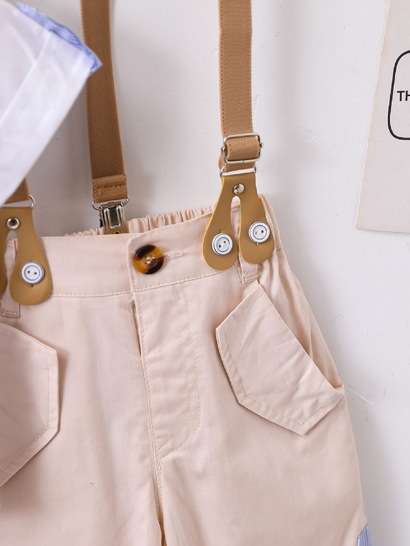 Baby Gutter Gentleman Outfit Kortermet Bowtie Skjorte Og Suspender Shorts Sett Barneklær