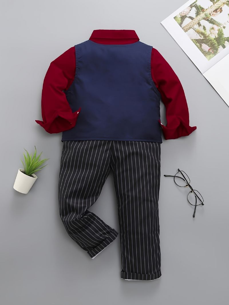 Baby Gutter Gentleman Outfit Langermet Bowtie Skjorte Og Vester Og Striper Buksesett Barneklær