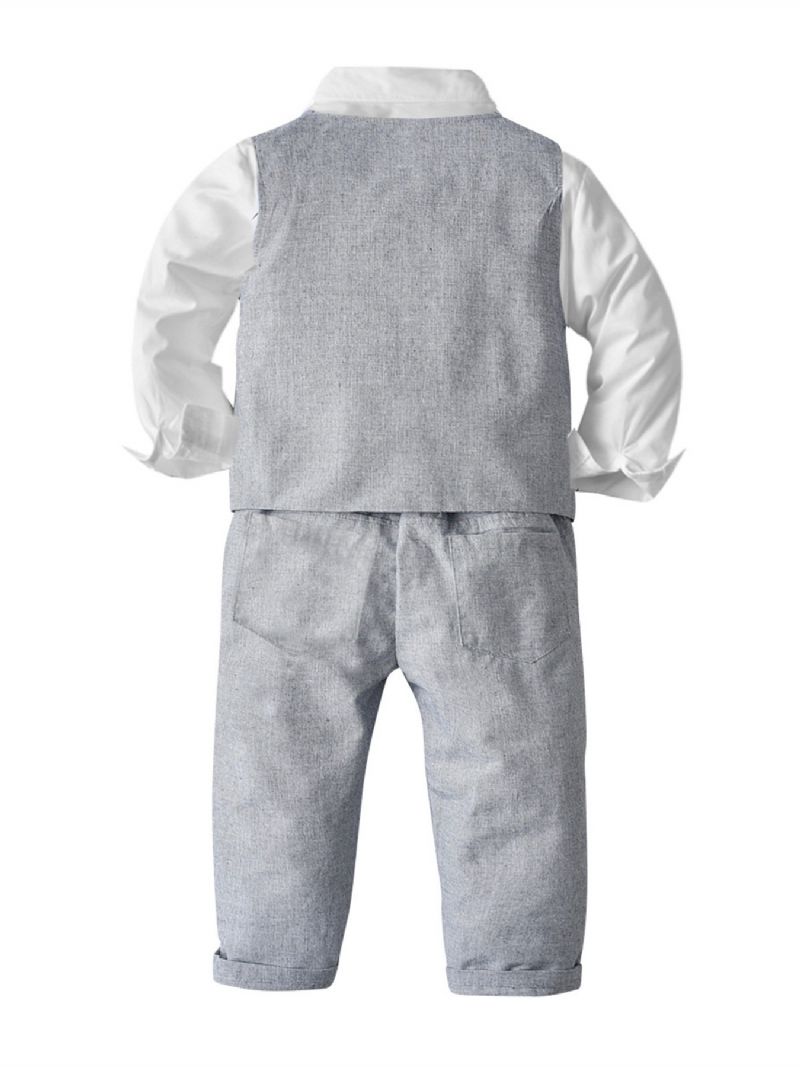 Baby Gutter Gentleman Outfit Langermet Bowtie Skjorte Romper & Vester Og Bukser Sett Barneklær