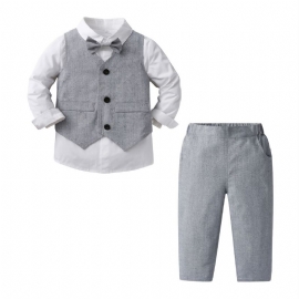 Baby Gutter Gentleman Outfit Langermet Skjorte & Vest Og Bukser Med Sløyfesett