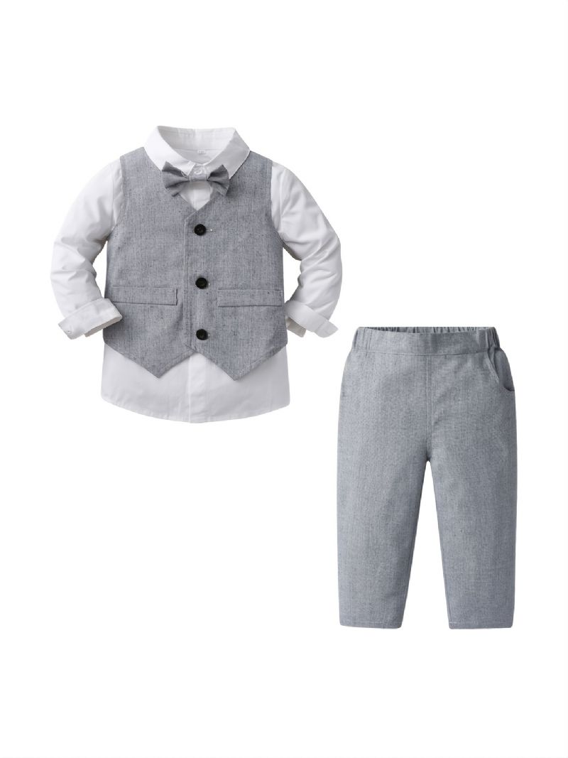 Baby Gutter Gentleman Outfit Langermet Skjorte & Vest Og Bukser Med Sløyfesett