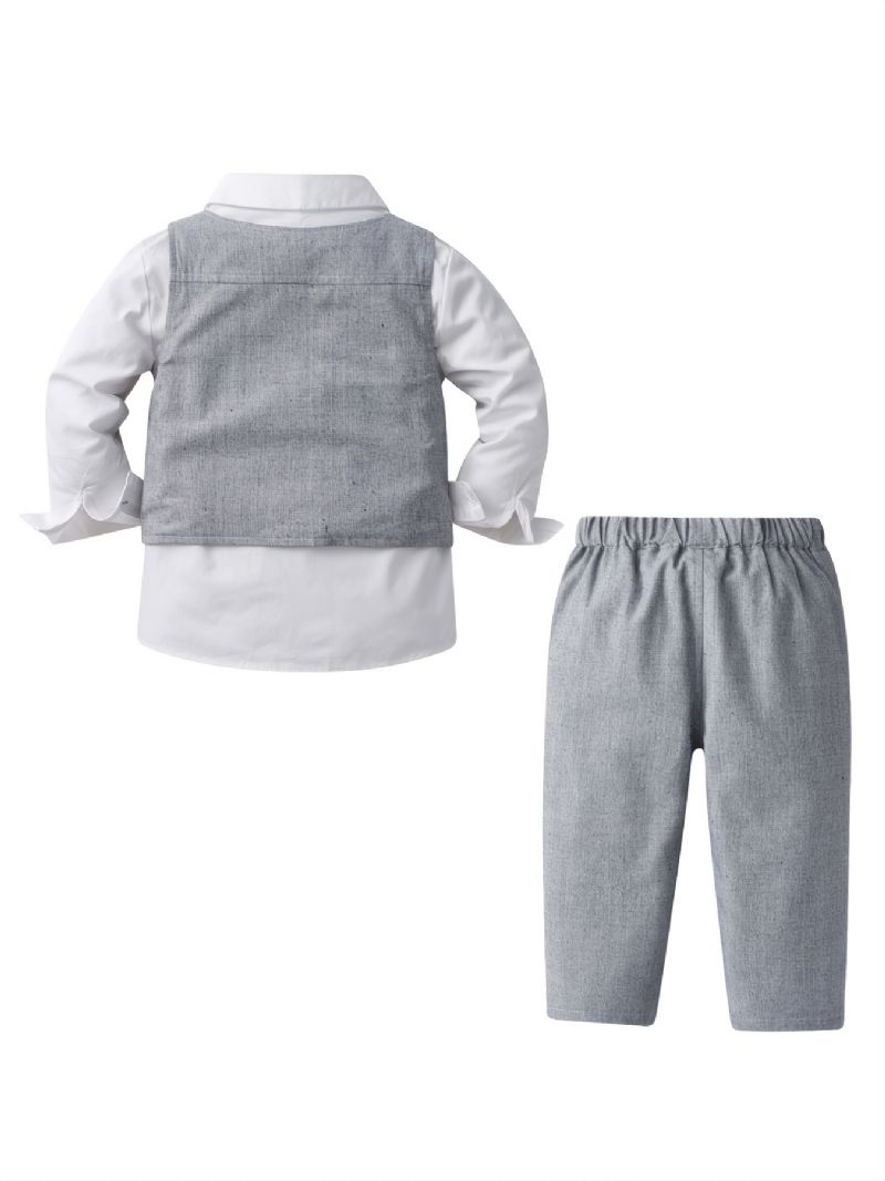 Baby Gutter Gentleman Outfit Langermet Skjorte & Vest Og Bukser Med Sløyfesett