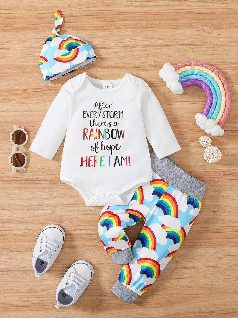 Baby Gutter Jenter Bodysuit & Bukser & Hat Med Slogan Rainbow Grafisk Klær Layette Sett