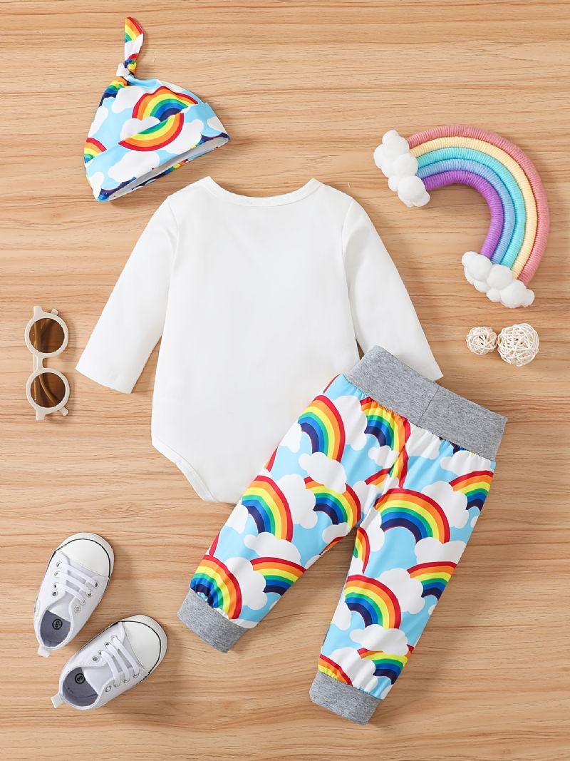 Baby Gutter Jenter Bodysuit & Bukser & Hat Med Slogan Rainbow Grafisk Klær Layette Sett