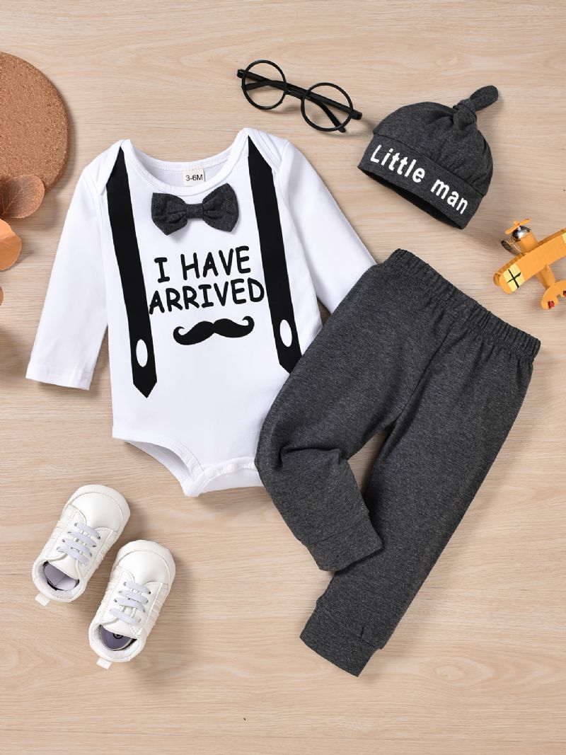 Baby Gutter Jenter Langermet Romper Bodysuit + Bukser + Hatter Sett Layette Nyfødt Spedbarn Babyklær