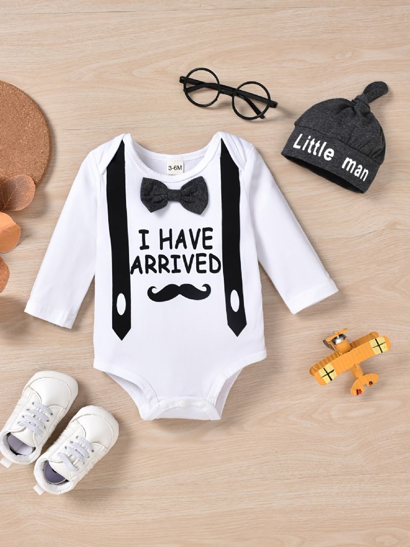 Baby Gutter Jenter Langermet Romper Bodysuit + Bukser + Hatter Sett Layette Nyfødt Spedbarn Babyklær