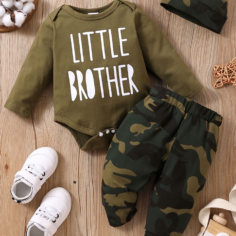 Baby Gutter Langermet Romper & Camouflage Bukser & Hat Sett Klær Antrekk Bodysuit Onesie