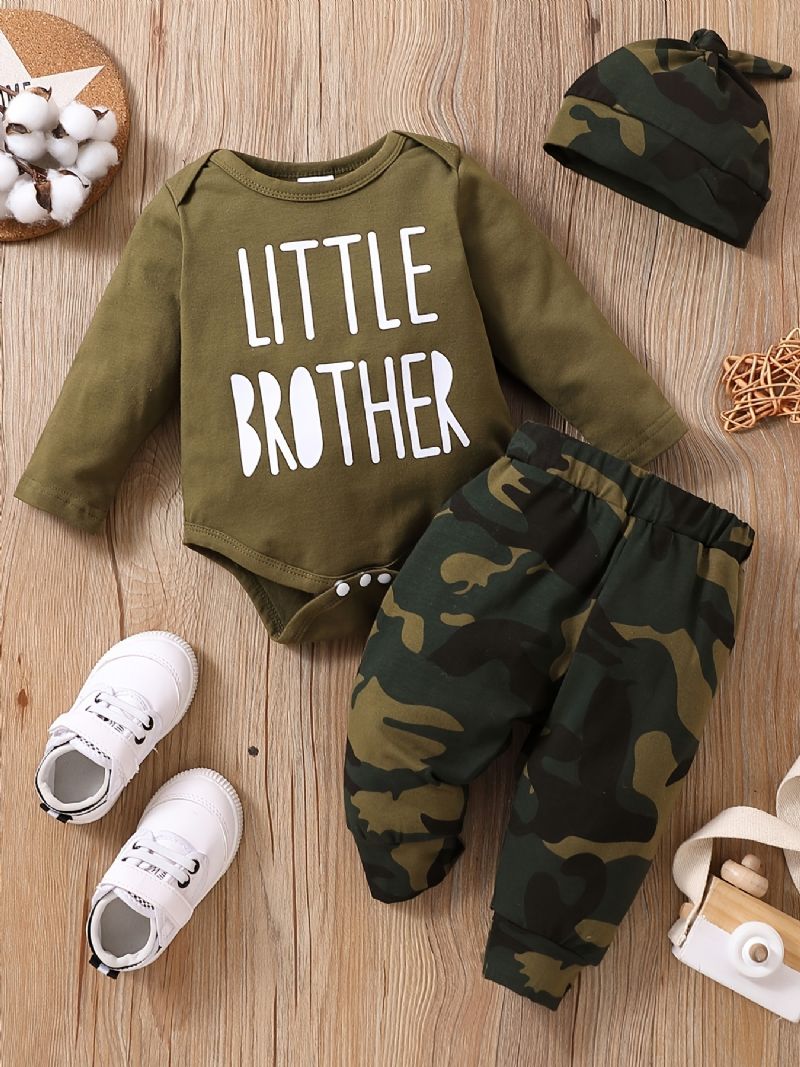 Baby Gutter Langermet Romper & Camouflage Bukser & Hat Sett Klær Antrekk Bodysuit Onesie