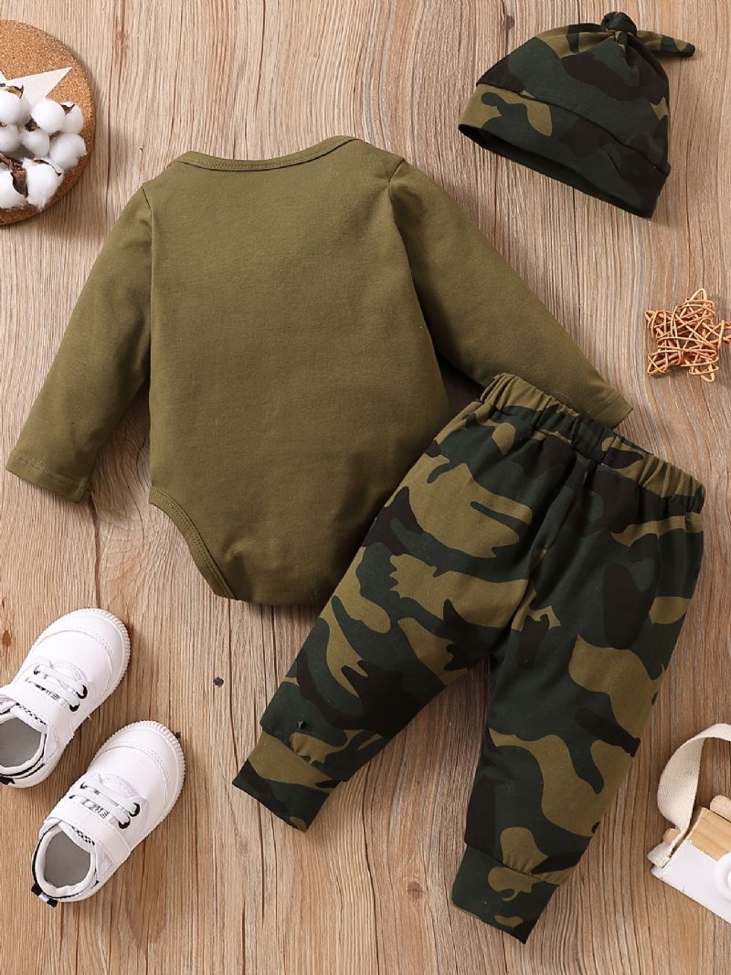 Baby Gutter Langermet Romper & Camouflage Bukser & Hat Sett Klær Antrekk Bodysuit Onesie