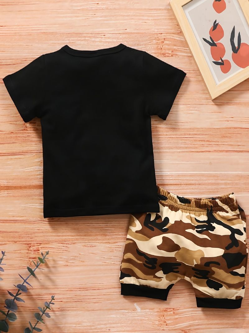 Baby Gutter Mote Outfits Print Kortermede Camouflage Shorts Sett